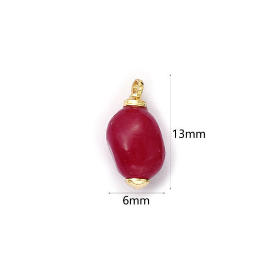 Picture of 2 PCs Eco-friendly Brass & Gemstone Charms 18K Real Gold Plated Fuchsia Polygon 13mm x 6mm
