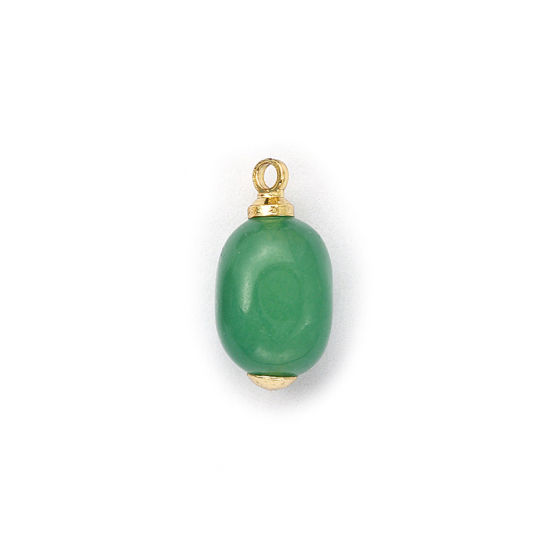 Picture of 2 PCs Eco-friendly Brass & Aventurine Charms 18K Real Gold Plated Green Polygon 13mm x 6mm