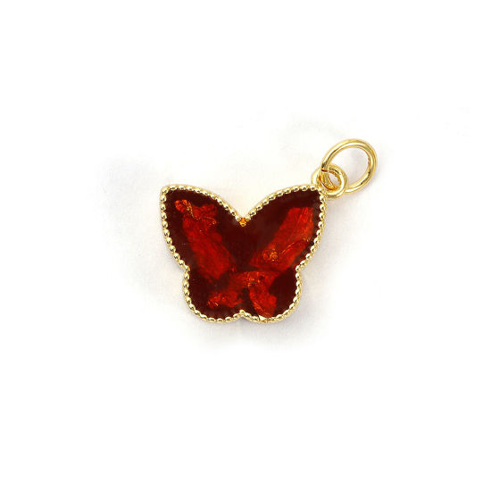 Изображение 1 Piece Eco-friendly Brass Charms 18K Real Gold Plated Wine Red Enamel Butterfly Animal Foil 17mm x 16mm