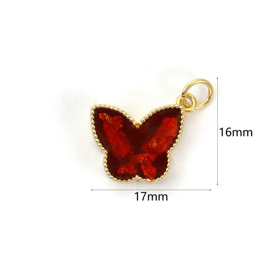Изображение 1 Piece Eco-friendly Brass Charms 18K Real Gold Plated Wine Red Enamel Butterfly Animal Foil 17mm x 16mm