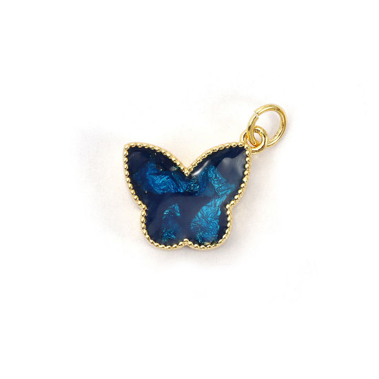 Изображение 1 Piece Eco-friendly Brass Charms 18K Real Gold Plated Dark Blue Enamel Butterfly Animal Foil 17mm x 16mm