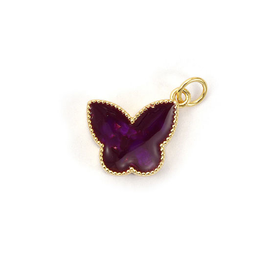 Изображение 1 Piece Eco-friendly Brass Charms 18K Real Gold Plated Purple Enamel Butterfly Animal Foil 17mm x 16mm