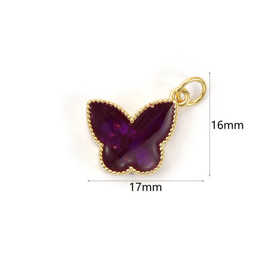 Изображение 1 Piece Eco-friendly Brass Charms 18K Real Gold Plated Purple Enamel Butterfly Animal Foil 17mm x 16mm