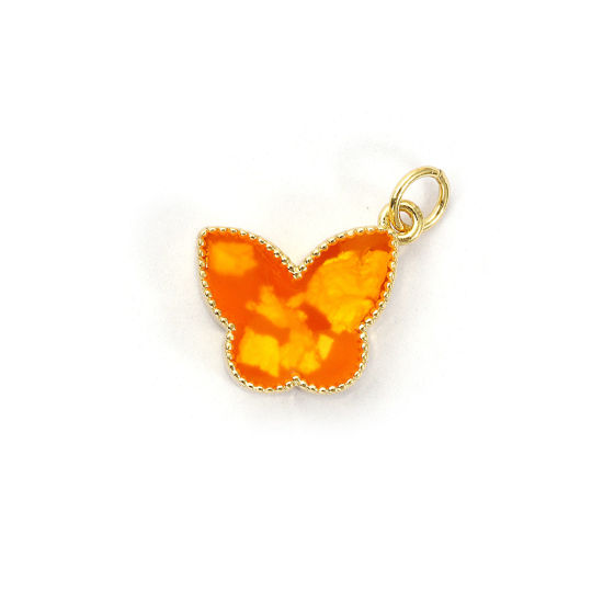 Изображение 1 Piece Eco-friendly Brass Charms 18K Real Gold Plated Orange Enamel Butterfly Animal Foil 17mm x 16mm