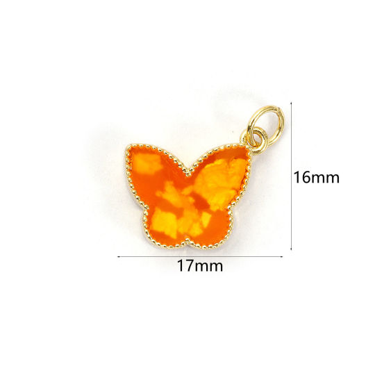 Изображение 1 Piece Eco-friendly Brass Charms 18K Real Gold Plated Orange Enamel Butterfly Animal Foil 17mm x 16mm