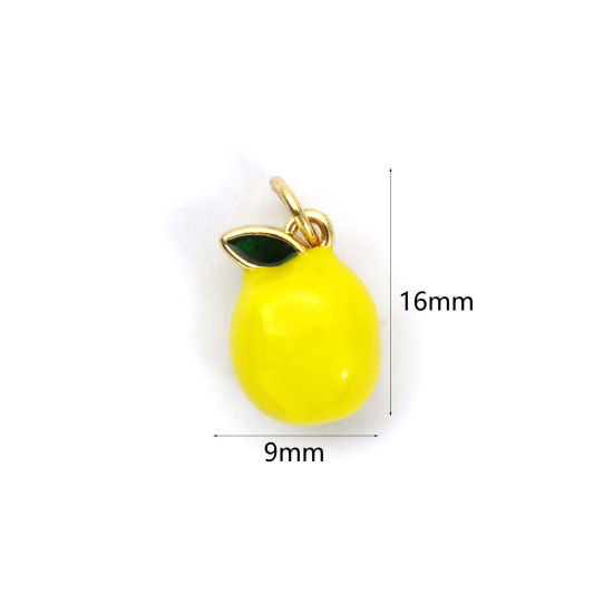 Bild von 2 PCs Eco-friendly Brass Charms 18K Real Gold Plated Yellow Enamel Lemon 3D 16mm x 9mm
