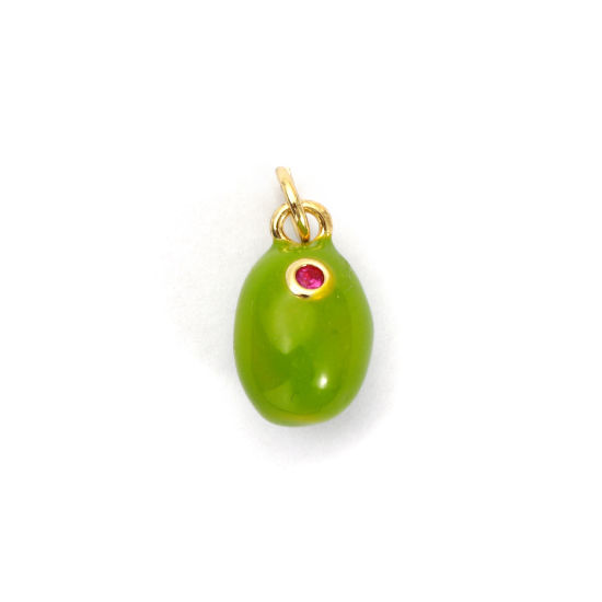 Bild von 2 PCs Eco-friendly Brass Charms 18K Real Gold Plated Green Enamel Lemon 3D Fuchsia Cubic Zirconia 18mm x 9mm