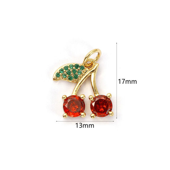 Bild von 1 Piece Eco-friendly Brass Charms 18K Real Gold Plated Cherry Fruit Micro Pave Orange-red Cubic Zirconia 17mm x 13mm