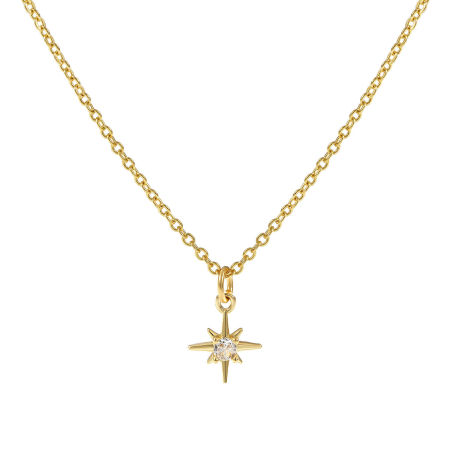 Picture of 18K Real Gold Plated Link Cable Chain Polaris Star Pendant Charm Necklace, Brass 45cm(17.7") + 5cm(2"), For Women, Clear Cubic Zirconia Dainty Galaxy Gift, Eco-friendly, 1 Piece