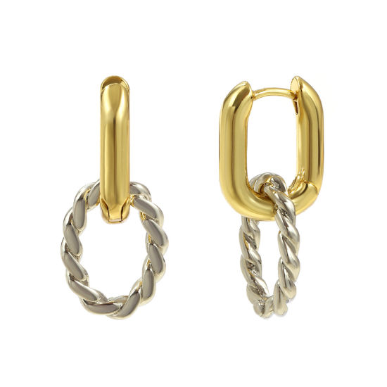 Immagine di 1 Paio Ecologico Minimalista Squisito 18K Vero Oro Placcato & Vero Platino Placcato Ottone Ovale Doppio Colore Orecchino Per Donne Regalo 27mm x 12mm, Posta / Filo Dimensione: 0.9mm(19 misura)