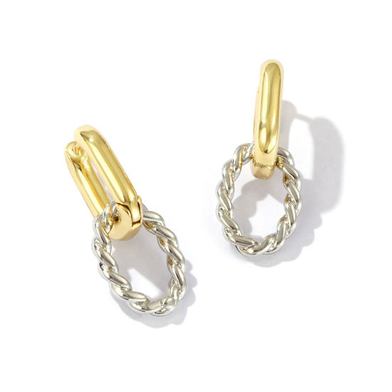 Immagine di 1 Paio Ecologico Minimalista Squisito 18K Vero Oro Placcato & Vero Platino Placcato Ottone Ovale Doppio Colore Orecchino Per Donne Regalo 27mm x 12mm, Posta / Filo Dimensione: 0.9mm(19 misura)