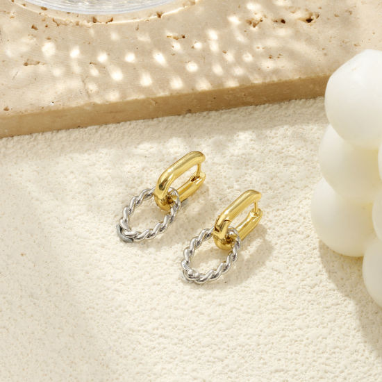 Immagine di 1 Paio Ecologico Minimalista Squisito 18K Vero Oro Placcato & Vero Platino Placcato Ottone Ovale Doppio Colore Orecchino Per Donne Regalo 27mm x 12mm, Posta / Filo Dimensione: 0.9mm(19 misura)