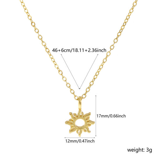 Immagine di 18K Vero Oro Placcato Catena a Cavo Sole Collana con Ciondolo, Ottone 46cm + 6cm, Per Donne, Squisito Galassia Ecologico, 1 Pz