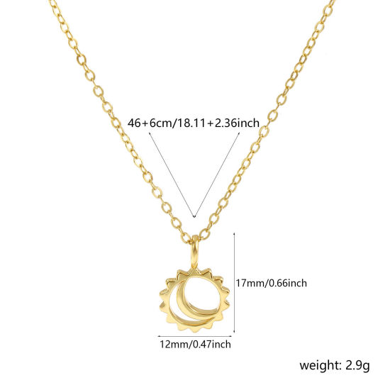 Immagine di 18K Vero Oro Placcato Catena a Cavo Sole & Luna Collana con Ciondolo, Ottone 46cm + 6cm, Per Donne, Squisito Galassia Ecologico, 1 Pz