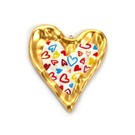 Bild von 1 Stück Umweltfreundliche PVD-Vakuumbeschichtung wasserdicht anlaufgeschützt hypoallergen  304 Edelstahl Valentinstag Anhänger 18K Echtgold plattiert Bunt Emaille Herz 7cm x 6cm