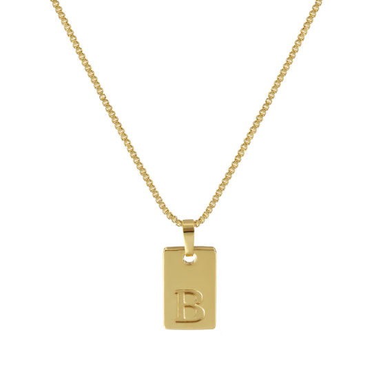 Immagine di 18K Vero Oro Placcato Catena a Casella Rettangolo Collana con Ciondolo, Ottone 45cm + 5cm, Per Donne, Messaggio " B " Minimalista Lettera Maiuscola Regalo, Ecologico, 1 Pz