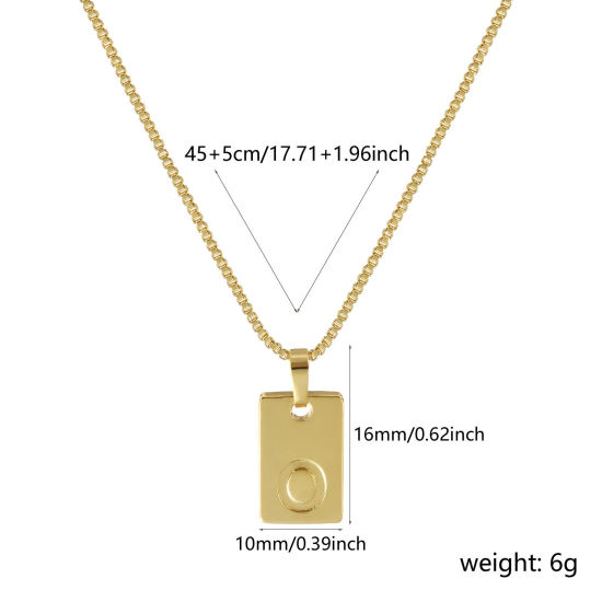 Immagine di 18K Vero Oro Placcato Catena a Casella Rettangolo Collana con Ciondolo, Ottone 45cm + 5cm, Per Donne, Messaggio " O " Minimalista Lettera Maiuscola Regalo, Ecologico, 1 Pz