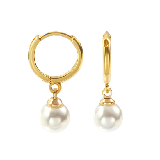 1 ペア エコフレンドリー 雅びやか エレガント 素敵 18Kリアルゴールドメッキ 白 真鍮 円形 アクリル模造真珠 イヤリング 女性のため プレゼント 26mm x 14mm、 ポスト/ワイヤサイズ： 1mm（18号）、 の画像