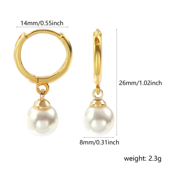 1 ペア エコフレンドリー 雅びやか エレガント 素敵 18Kリアルゴールドメッキ 白 真鍮 円形 アクリル模造真珠 イヤリング 女性のため プレゼント 26mm x 14mm、 ポスト/ワイヤサイズ： 1mm（18号）、 の画像