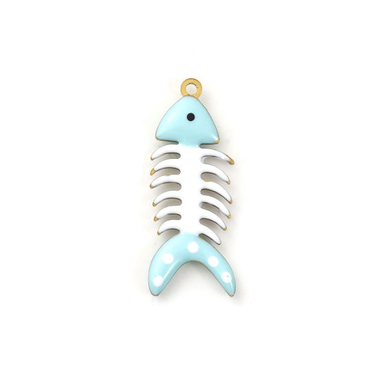 Immagine di 2 Pz Placcatura Sottovuoto PVD Ecologica 304 Acciaio Inossidabile Gioielli Oceanici Ciondoli Pendenti Placcato Oro 18K Menta Verde Osso di Pesce Polka Dot Smalto a Doppia Faccia 3cm x 1.2cm