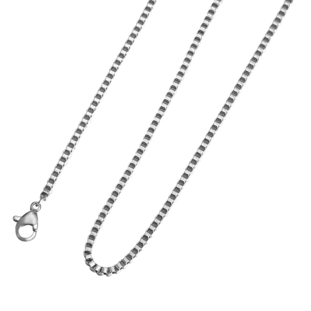 Picture of Wholesale Box Chain Necklace, Silver Tone 304 Stainless Steel, Unisex Minimalist Gift Jewelry For Retailer, 55cm(21.7") long, Chain Size: 2mm, 1 Piece