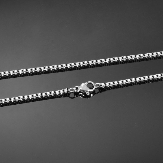 Изображение 304 нержавеющая сталь Ожерелья из Цепочек Серебряный Тон, Коробка Цепь 55.0см длина, 1 ШТ