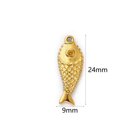 Immagine di 2 Pz Placcatura Sottovuoto PVD Ecologica 304 Acciaio Inossidabile Gioielli Oceanici Ciondoli Placcato Oro 18K Pesce (Può tenere ss5 Strass a Punta Posteriore) 24mm x 9mm