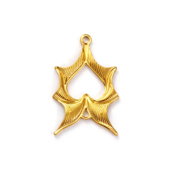 Image de 2 Pcs Connecteurs Pendentifs Breloques en 304 Acier Inoxydable Revêtement sous Vide PVD Respectueux de l'Environnement La Saint Valentin Plaqué Or 18K Aile Cœur Creux 3.6cm x 2.3cm