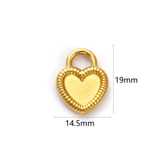 Image de 2 Pcs Breloques en 304 Acier Inoxydable Revêtement sous Vide PVD Respectueux de l'Environnement La Saint Valentin Plaqué Or 18K Cœur Cabochon Rapportable (Convenable à 9mm x 7mm) 19mm x 14.5mm