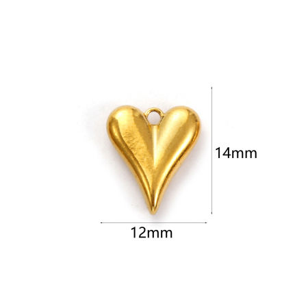 Bild von 2 Stück Umweltfreundliche PVD-Vakuumbeschichtung 304 Edelstahl Valentinstag Charms 18K Vergoldet Herz 14mm x 12mm