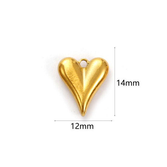 Image de 2 Pcs Breloques en 304 Acier Inoxydable Revêtement sous Vide PVD Respectueux de l'Environnement La Saint Valentin Plaqué Or 18K Cœur 14mm x 12mm