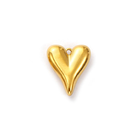 Image de 2 Pcs Breloques en 304 Acier Inoxydable Revêtement sous Vide PVD Respectueux de l'Environnement La Saint Valentin Plaqué Or 18K Cœur 17mm x 14mm