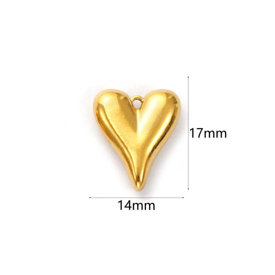 Image de 2 Pcs Breloques en 304 Acier Inoxydable Revêtement sous Vide PVD Respectueux de l'Environnement La Saint Valentin Plaqué Or 18K Cœur 17mm x 14mm