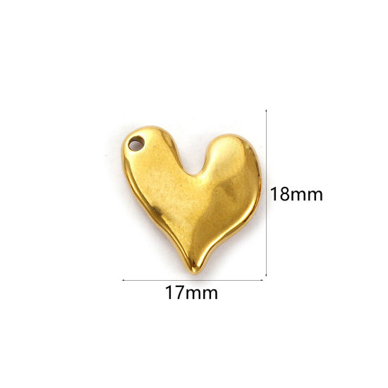 Image de 2 Pcs Breloques en 304 Acier Inoxydable Revêtement sous Vide PVD Respectueux de l'Environnement La Saint Valentin Plaqué Or 18K Cœur 18mm x 17mm
