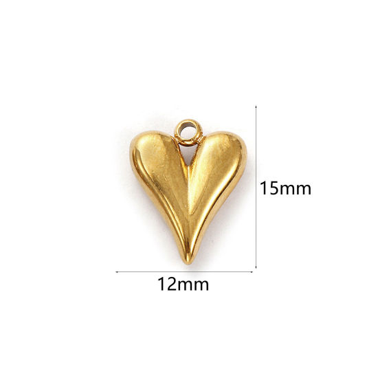 Image de 2 Pcs Breloques en 304 Acier Inoxydable Revêtement sous Vide PVD Respectueux de l'Environnement La Saint Valentin Plaqué Or 18K Cœur 15mm x 12mm