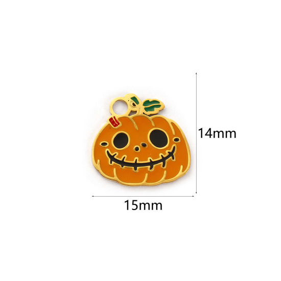 Изображение 1 ШТ Экологичное вакуумное PVD-покрытие 304 Нержавеющая Сталь Подвески 18K настоящее золото с покрытием Желтый С Эмалью ТыкваХэллоуина Гримаса 15мм x 14мм