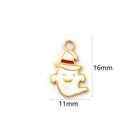 Изображение 1 ШТ Экологичное вакуумное PVD-покрытие 304 Нержавеющая Сталь Подвески 18K настоящее золото с покрытием Белый С Эмалью Хэллоуин Призрак 16мм x 11мм