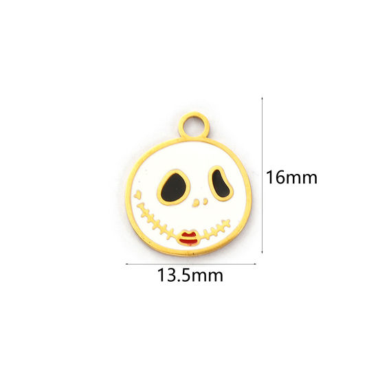 Изображение 1 ШТ Экологичное вакуумное PVD-покрытие 304 Нержавеющая Сталь Подвески 18K настоящее золото с покрытием Белый С Эмалью Хэллоуин Призрак Гримаса 16мм x 13.5мм