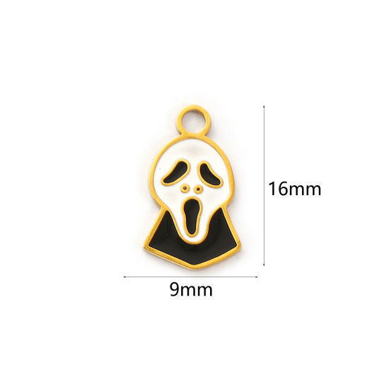 Изображение 1 ШТ Экологичное вакуумное PVD-покрытие 304 Нержавеющая Сталь Подвески 18K настоящее золото с покрытием Черный & Белый С Эмалью Хэллоуин Призрак 16мм x 9мм