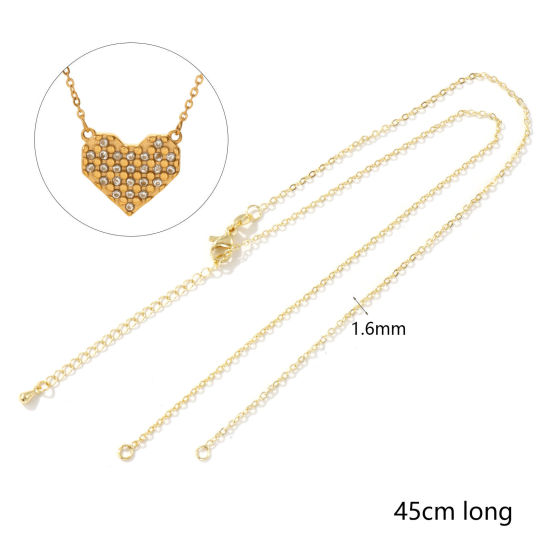 Bild von 2 Strange Umweltfreundlich Messing Exquisit Kreuz Gliederketten Halbfertige Halskette für die Herstellung von handgefertigtem Schmuck 18K Echtgold plattiert 45cm + 5cm lang, Kettengröße: 1.6mm