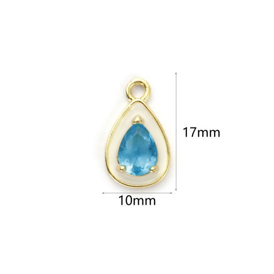 Immagine di 2 Pz Ecologico Ottone & Vetro Ciondoli 18K Vero Oro Placcato Blu Smalto Goccia 17mm x 10mm