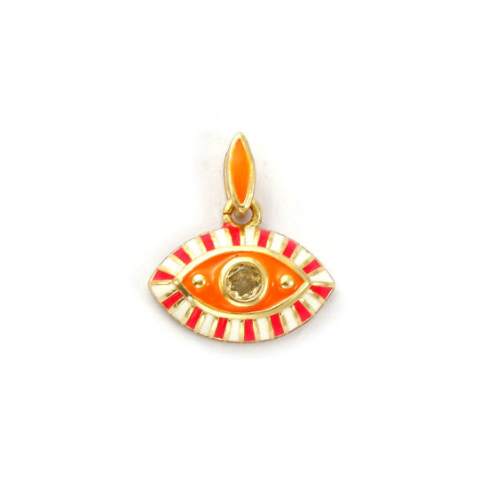 Immagine di 1 Pz Ecologico Ottone Ciondoli 18K Vero Oro Placcato Rosa Caldo Smalto Occhi Giallo Cubic Zirconiae 17mm x 15mm