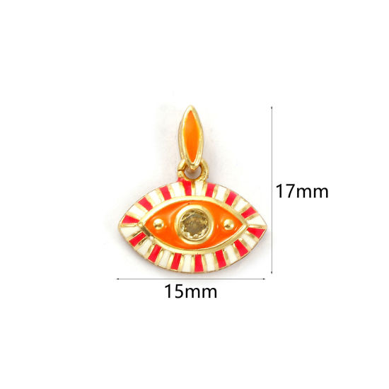 Immagine di 1 Pz Ecologico Ottone Ciondoli 18K Vero Oro Placcato Rosa Caldo Smalto Occhi Giallo Cubic Zirconiae 17mm x 15mm