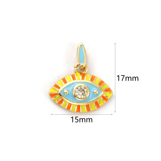 Immagine di 1 Pz Ecologico Ottone Ciondoli 18K Vero Oro Placcato Giallo Smalto Occhi Trasparente Cubic Zirconiae 17mm x 15mm
