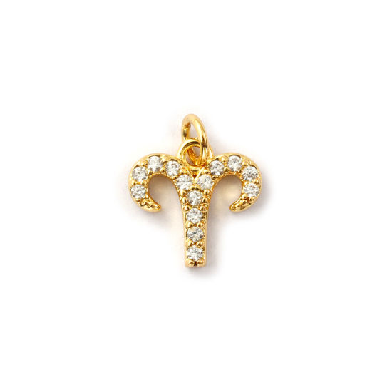Immagine di 2 Pz Ecologico Ottone Ciondoli 18K Vero Oro Placcato Costellazione Ariete Micro Spianare Trasparente Cubic Zirconiae 12mm x 10mm