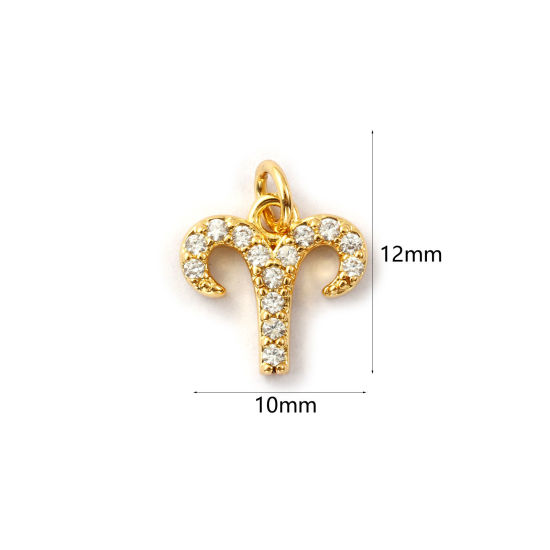 Immagine di 2 Pz Ecologico Ottone Ciondoli 18K Vero Oro Placcato Costellazione Ariete Micro Spianare Trasparente Cubic Zirconiae 12mm x 10mm