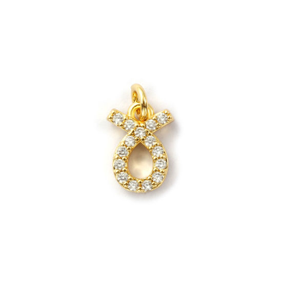 Immagine di 2 Pz Ecologico Ottone Ciondoli 18K Vero Oro Placcato Costellazione Toro Micro Spianare Trasparente Cubic Zirconiae 12mm x 7mm