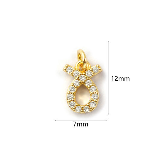 Immagine di 2 Pz Ecologico Ottone Ciondoli 18K Vero Oro Placcato Costellazione Toro Micro Spianare Trasparente Cubic Zirconiae 12mm x 7mm