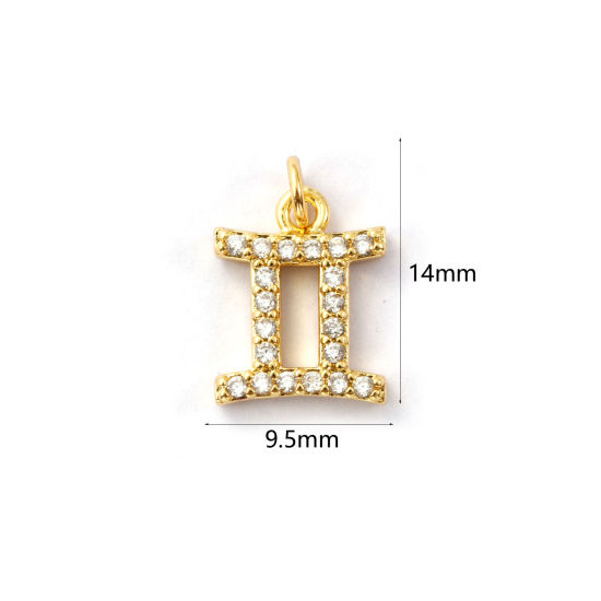Immagine di 2 Pz Ecologico Ottone Ciondoli 18K Vero Oro Placcato Costellazione Gemelli Micro Spianare Trasparente Cubic Zirconiae 14mm x 9.5mm