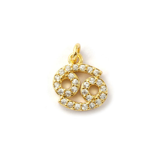 Immagine di 2 Pz Ecologico Ottone Ciondoli 18K Vero Oro Placcato Costellazione Cancro Micro Spianare Trasparente Cubic Zirconiae 14mm x 10mm